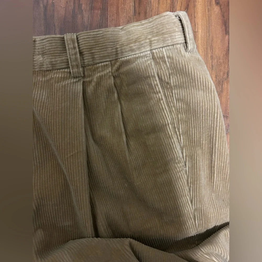 Vintage Corduroy Trousers Front Pleated Cuffed Hem Retro Swing 70s Flapper